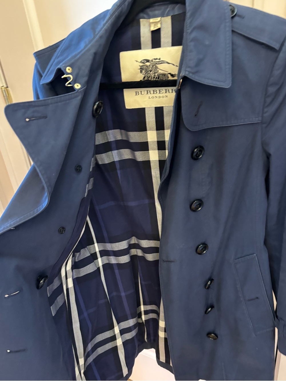 Woman’s Navy Blue Burberry Trench Coat - Picture 3 of 4